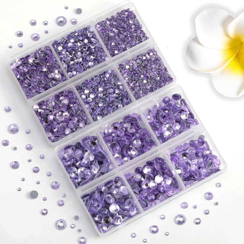 BEADSLAND 6736pcs Hotfix Rhinestones Flatback, Purple Rhinestones for Crafts Clothes Mixed 5 Sizes, Hotfix Crystals with Tweezers and Wax Pencil Kit, SS6-SS30, Violet - Image 2